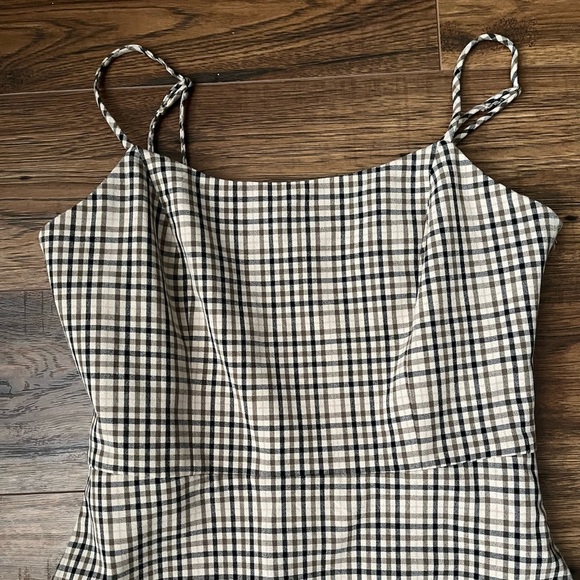 Aritzia Wilfred Isabelle Gingham Spaghetti Strap Mini Dress Cottage Western - Picture 2 of 8
